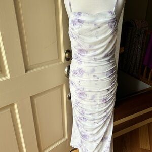 SHEIN White and Purple Ruched Midi Dress